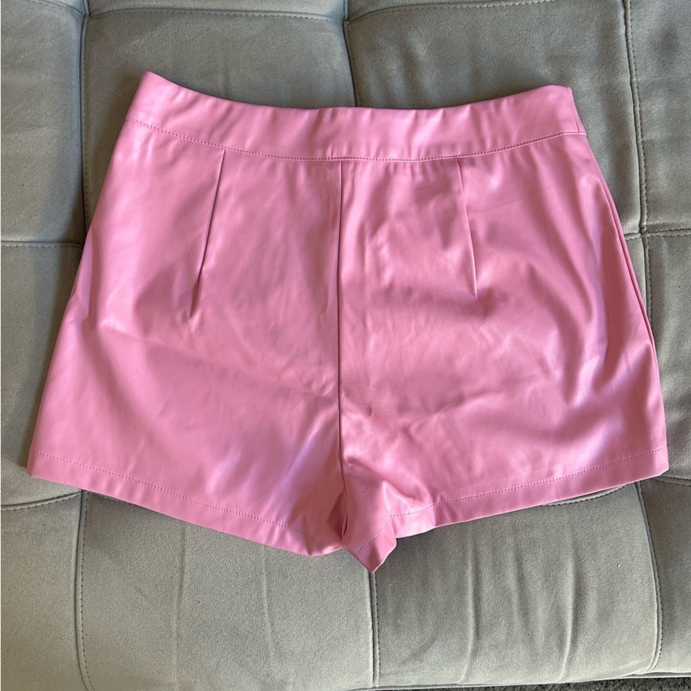 SHEIN Faux Leather Barbie Pink Shorts - Picture 3 of 3